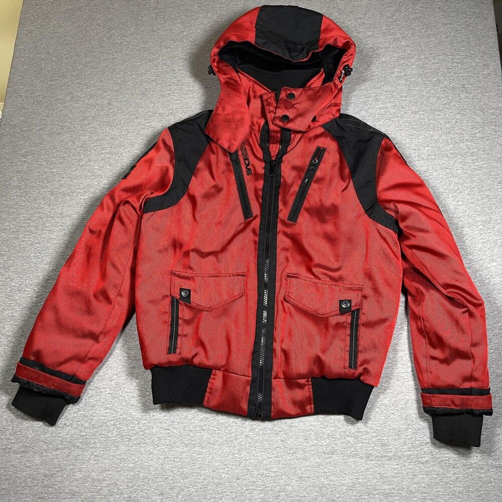NOIZE Jacket Mens L Red Bomber Hooded Insulated Lined Ski Extreme Zero Snow